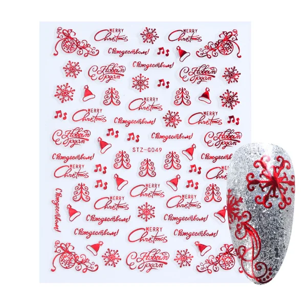 1 шт. Лазерная блестящая Рождественская наклейка для ногтей красная снежинка лось Санта Дизайн Наклейка s для ногтей 3D Маникюр слайдер LASTZG041-049-3 - Цвет: STZG049 Red
