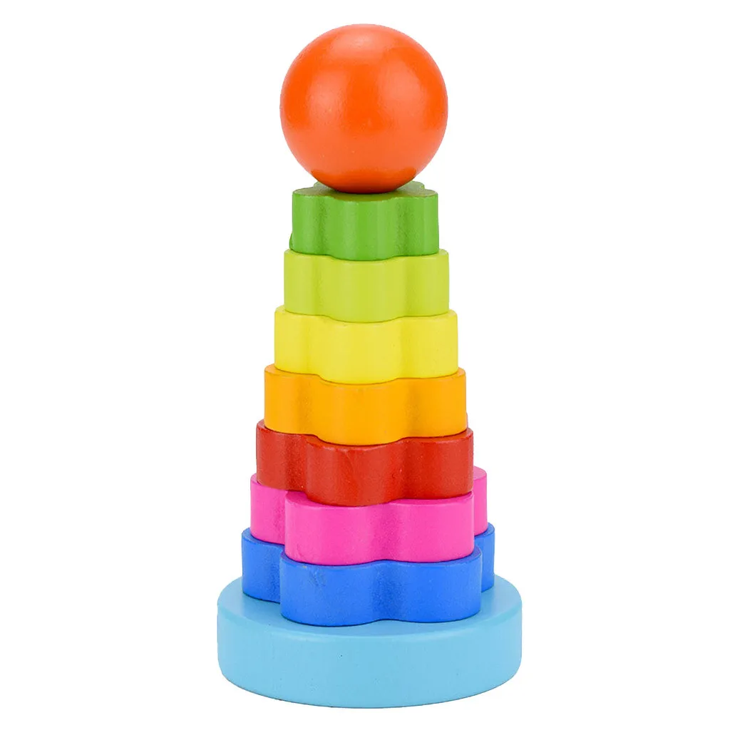 Детские деревянные игрушки для укладки кольца башня Stapelring блокирует Обучение Обучающие игрушки для детей Радуга стек вверх деревянные игрушки - Цвет: As shown