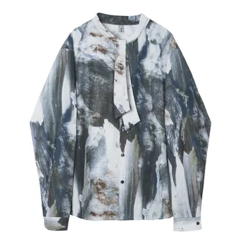 

EWQ / men's wear 2020 New Colorful Printing Long Sleeves vintage Shirt Loose England Style Single Breasted tops for male HD718