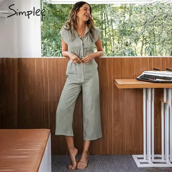 

Simplee V-neck women jumpsuit romper Elegant sash belt female long jumpsuit Casual streetwear solid office ladies jumpsuit