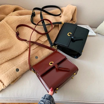 

Vintage Knot Crossbody Bag Leather Messenger Bag For Women Designer Square Wallet Ladies Handbags Borsa Donna Tassen 2020