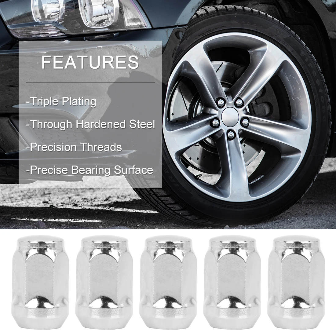 X Autohaux Car Chrome Wheel Lug Nuts Bulge Acorn Cone Seat Steel Racing Bolt Head Cover M14X1.5 M12x1.5 4/6/16cs wheel nut caps wheel nut covers bolt nut covers