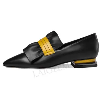

LAIGZEM Top Quality Summer Spring 2020 Women Flats Block Heels Leather Schoenen Vrouw Lady Shoes Woman Zapatillas Size 33 41