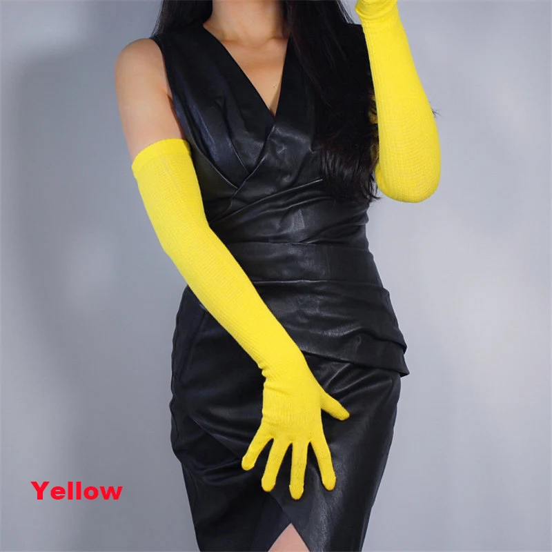 Модные длинные шерстяные перчатки 55 см Вязание пять пальцев высокая эластичность шерсть Женские теплые черные S00235-6