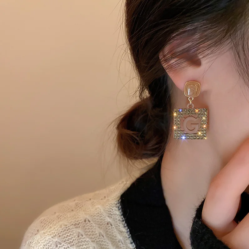 Golden Earrings Geometric Earrings Luxury Rhinestone Square For Women