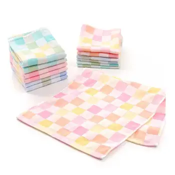 

Towel Cotton Double Gauze Square Plaid Small Towel Sweat Absorption Small Grid Pure Cotton Gauze Square Bath Towel 25x50 cm