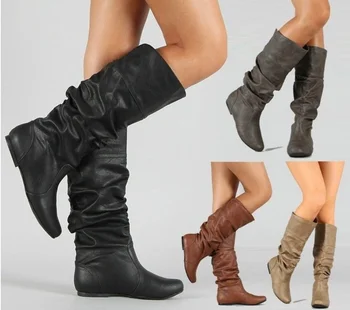 

Women's Winter Knee High Boots High Tube Flat Heels Riding Boots Round Toe Fashion Boots Female Shoes Plus Size