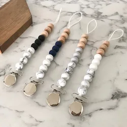 1Pcs Anti-lost Multicolor Baby Teether Chain Holder Multicolor Wooden Infant Baby Teether Beech Beads Holder
