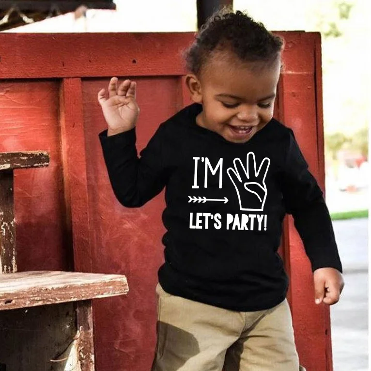 

I'm Four Let's Party Print Kids Tshirt Baby Toddler Boy Girl Long Sleeve 4th Birthday Party T-shirt Fashion Children Casual Tee