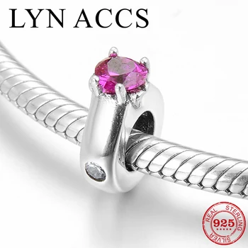 

925 Sterling Silver Rose Red Heart CZ Round Fine Spacer Beads with Silicone fits Original LYNACCS Charm Bracelets Jewelry Making