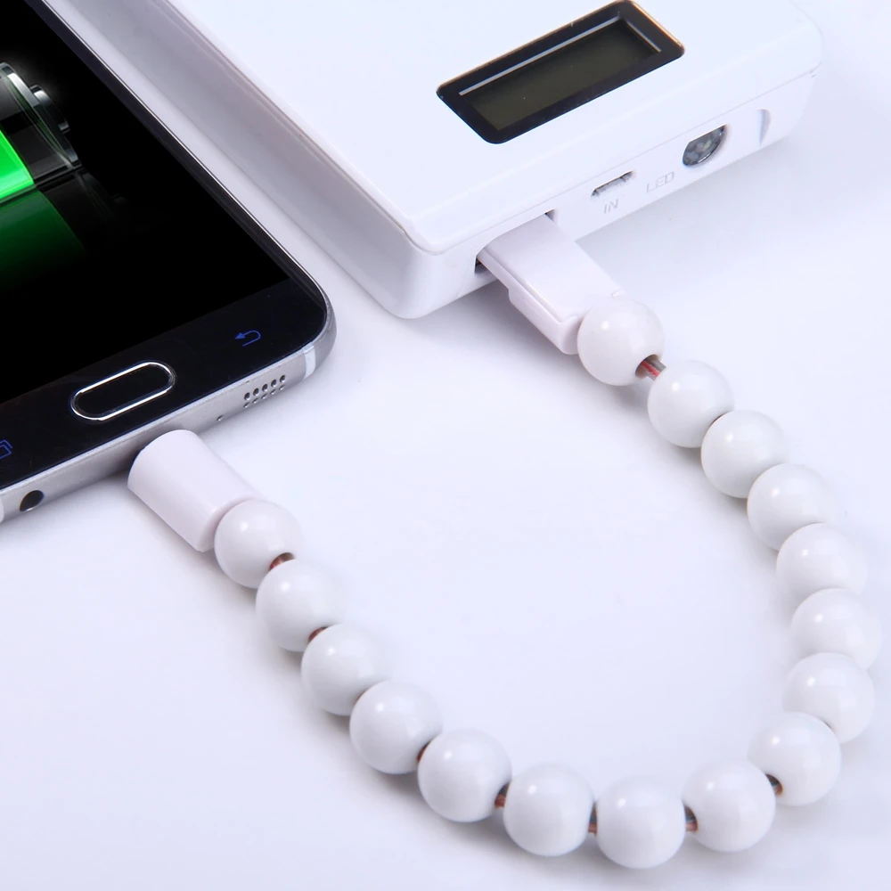 Модный браслет с бусинами, стильный кабель Micro USB к USB, высокоскоростной кабель для зарядки данных Micro B