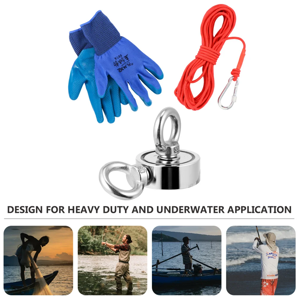 Double Sided Magnet Fishing Kit With Grappling Hooks And Gloves