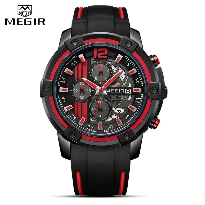 Relojes 2019 MEGIR часы для мужчин Роскошный хронограф силиконовые водонепроницаемый