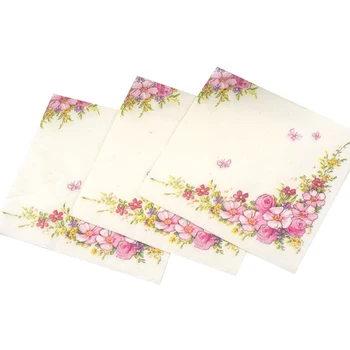 

Flower Printed Napkin Pink Placemat Paper Wine Glass Flower Arrangement Facial Tissue Wedding Restaurant Hotel Paper Mouth Cloth