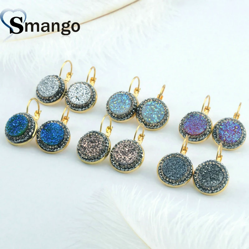 

5pairs, Natural Stone Earrings,Fashion Jewelry,The Round Shape for Women, Gold Plating,6 Colors,Can Wholesale
