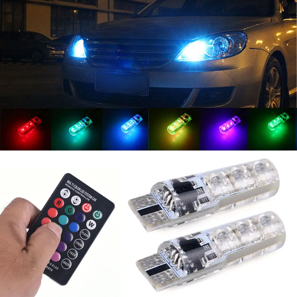 Светодиодные Автомобильные лампы T10 W5W светодиодные RGB с дистанционным