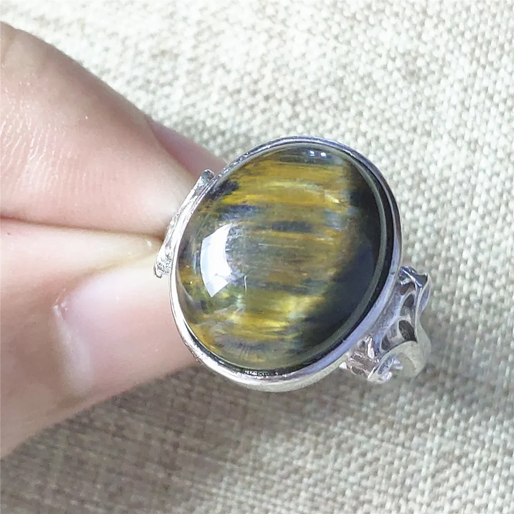 Top Natural Blue Pietersite Gemstone Chatoyant Adjustable Size Ring 16x13mm From Namibia 925 Silver Crystal Women Men AAAAA
