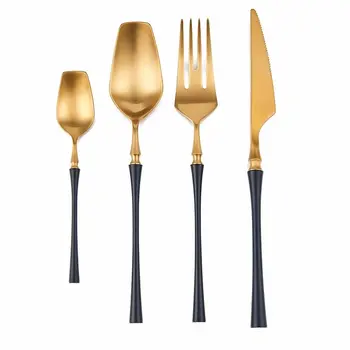 

24pcs/set Travel Cutlery Set Forks Knives Spoons Black Gold Fork Spoon Knife Set Portable Cutlery Stainless Steel Tableware Kit