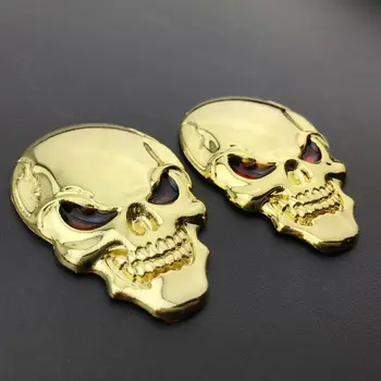 

2x Golden Skull 3D Metal Car Motorcycle Tank Tailgate Emblem Badge Decal Sticker