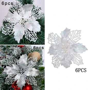 

Glitter Christmas tree decoration flowers Silver On Christmas Tree Metal Plastic