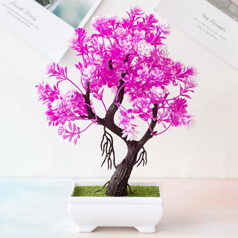 Artificial Potted Flower Fake Bonsai Pot Plant Home Office Table Desk Ornament Decor Simulation Plant Photography - Цвет: Plum