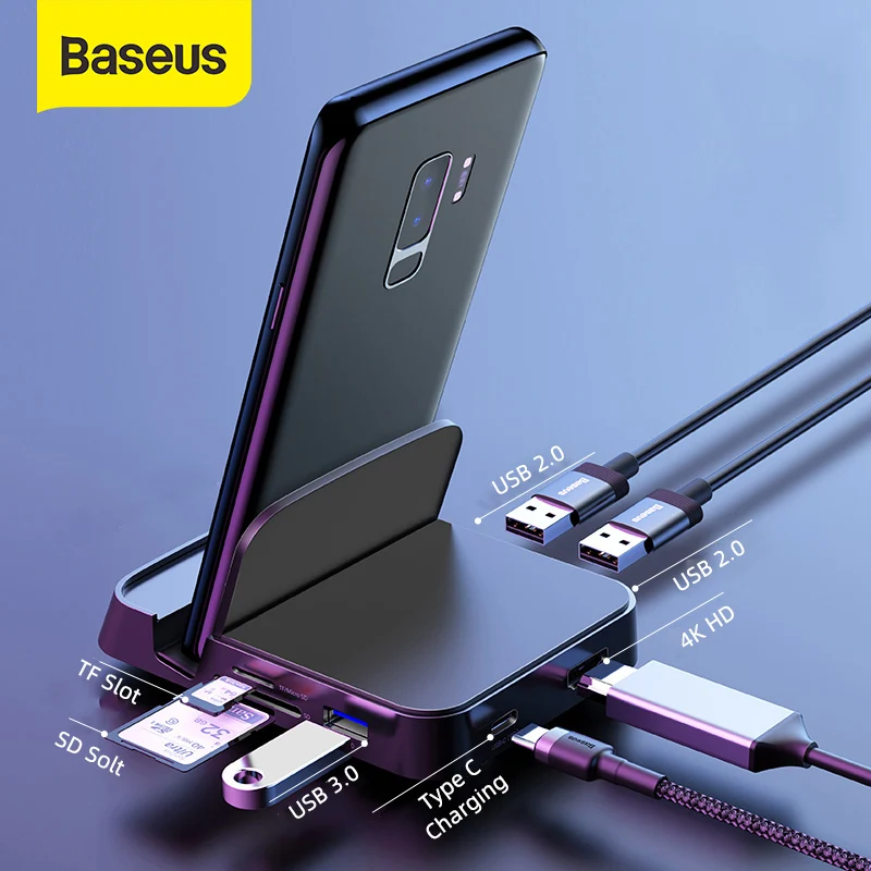 Docking-Station Usb-C-Hub-Phone-Holder Hub-Type Baseus Huawei Usb-3.0 Samsung 7-In-1