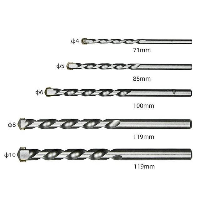 TASP-brocas de mampostería con punta de carburo de tungsteno, juego de perforación de piedra de ladrillo de hormigón, tamaño 4, 5, 6, 8 y 10mm, accesorios de herramientas eléctricas, 5 uds. 4