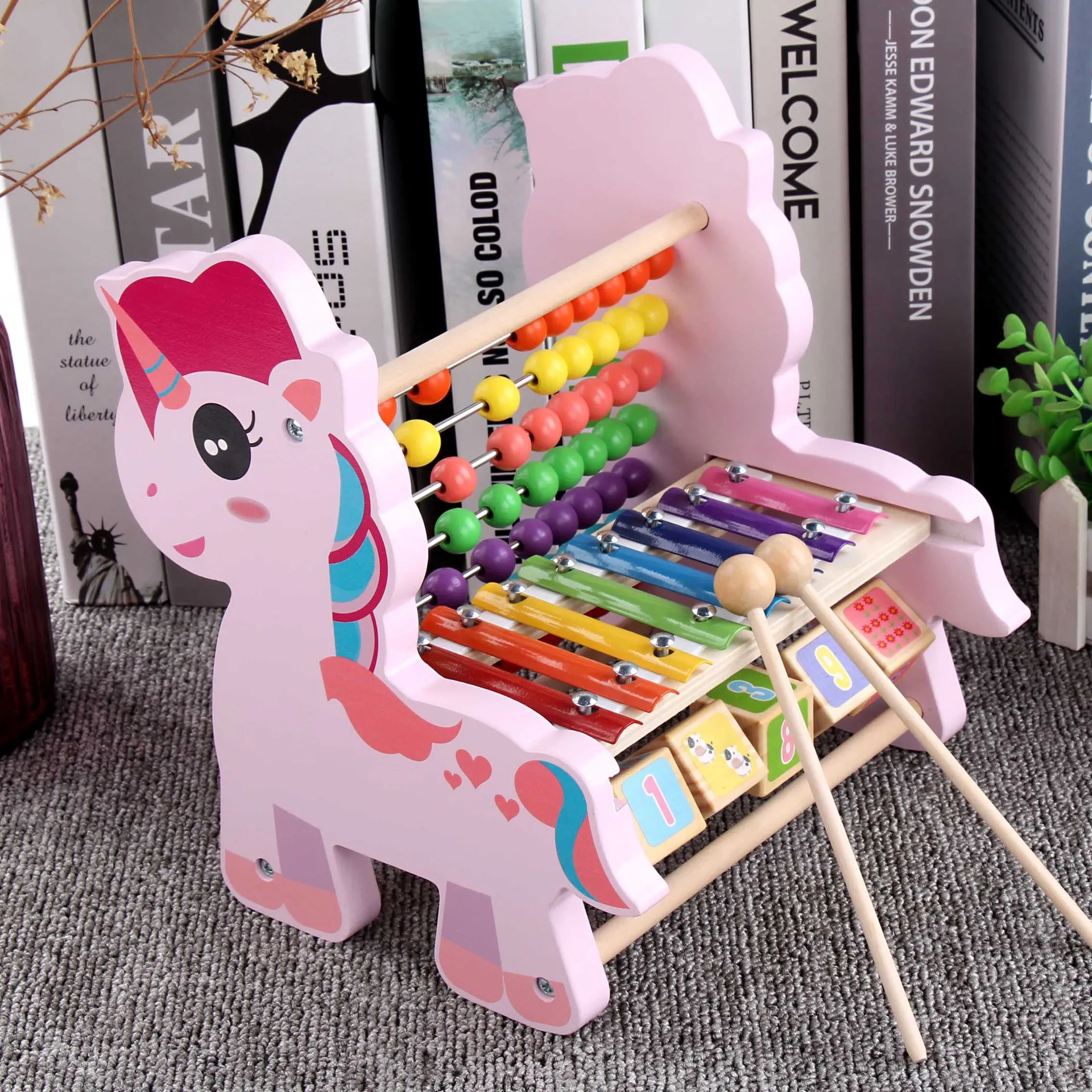 

Three-in-One Unicorn Knock Piano Calculation Frame Children zhu suan jia Count Numerology Rack Music Cognitive Educational Toy W