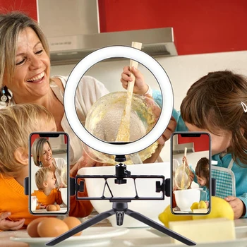 

26CM Dimmable Ring Light with Tripod and Dual Phone Clip for Makeup Live Photographic Studio and Youtube