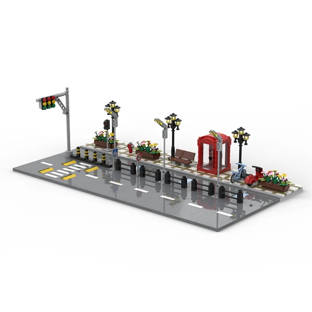 Compatible City Street View Building Bricks MOC Road Traffic Lights Sign Blocks Base Friends Bricks DIY Toys for Boys Girls Gift 2