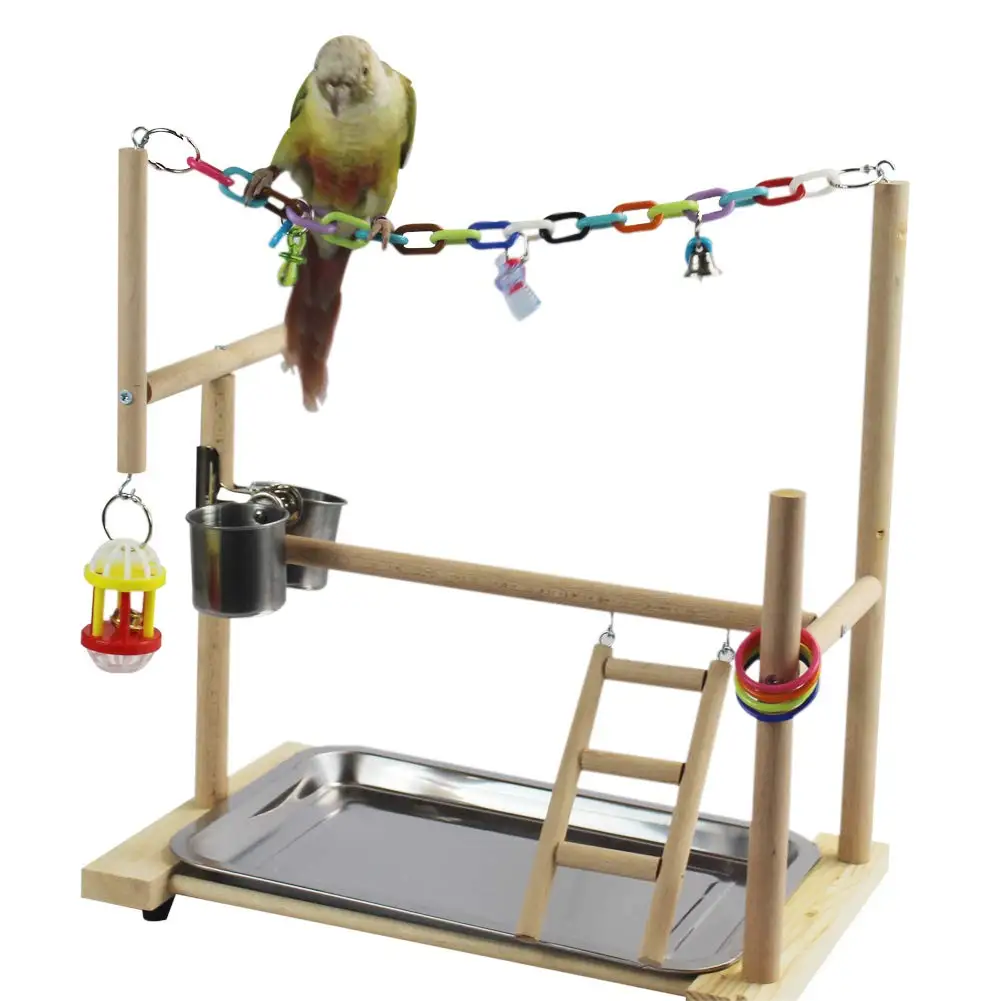 Птица площадка игровой, для тренировок деревянный попугай окунь с жевательной восхождение цепочкой игрушки лестницы чаша съемный лоток-подготовка к физической нагрузке