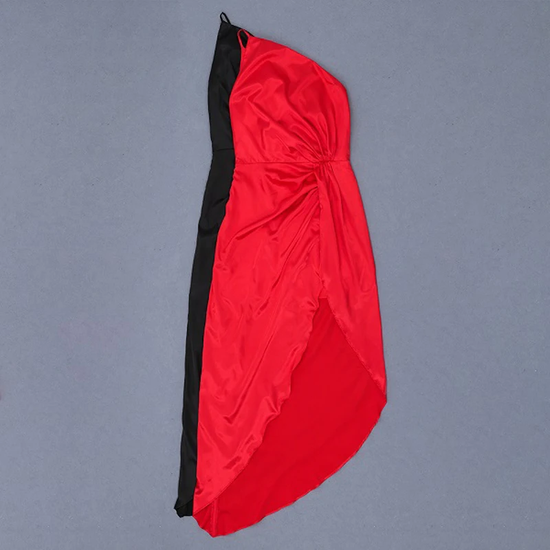 Пикантные черные сапоги Красного цвета без рукавов с одним открытым плечом, модное летнее атласное платье миди платье Для женщин в стиле знаменитостей; Vestidos вечерние платье