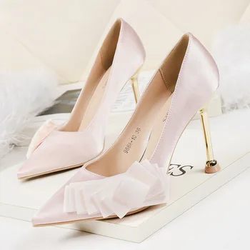 

Fall Sexy Pointed High Heels Sweet Elegant Butterfly-knot Single Shoes Thin Heels Women's Shoes Party Dress Pumps Wedding Shoes