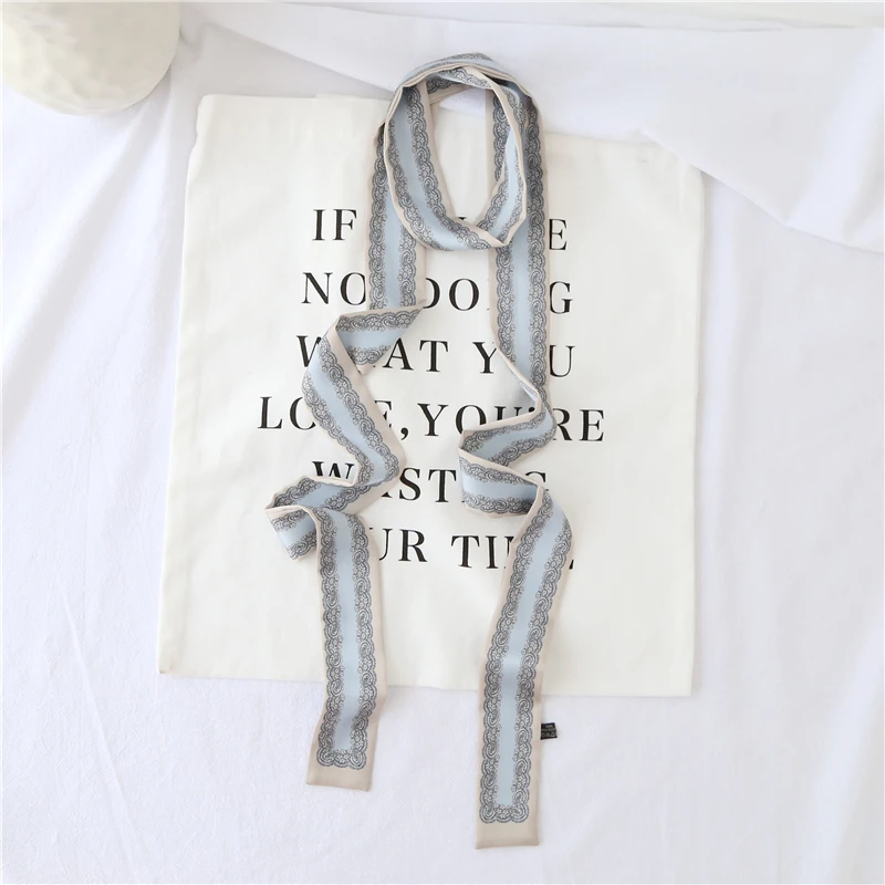 

Summer Autumn High Quality Imitation Silk Scarf Japanese all match printing small Long Scarf for girls Belt bag Ribbon hairbands