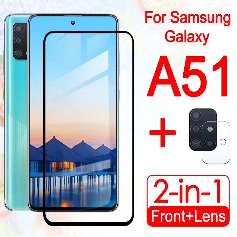 For Samsung A51 Case Galaxy A 51 Phone Cover shell phone cases Screenprotector Glas With Camera Lens Protector 2in1