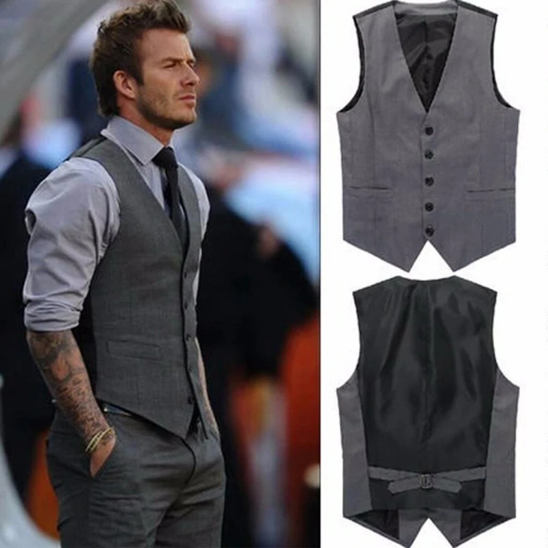 

Gray Casual Men Suit Vests for Wedding Prom One Piece Waistcoat Formal Business Fashion Coat