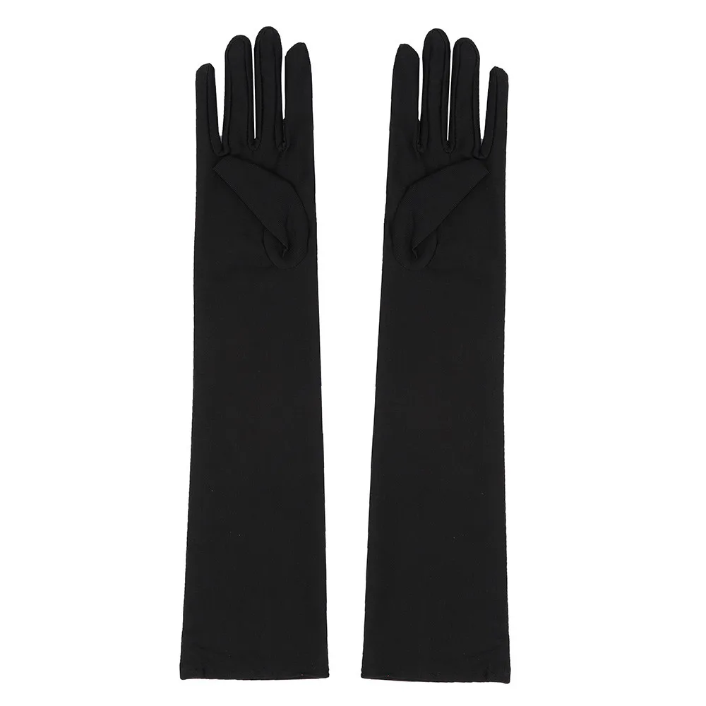 22 см длина, модные сексуальные женские перчатки выше локтя, черные, белые, красные длинные Сатиновые стрейч-перчатки для девушек, аксессуары