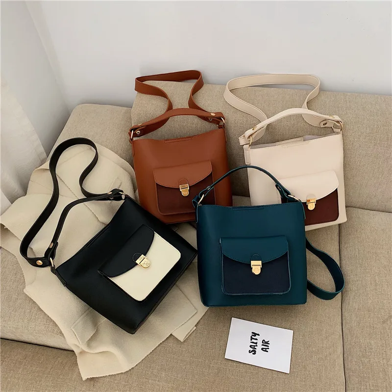 

Large Capacity Bag WOMEN'S Bag 2019 New Style Korean-style Textured Casual Hand Bucket Bag Fashion Shoulder Bag