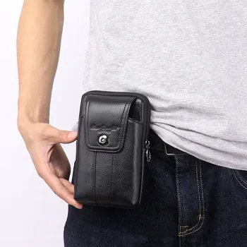 

XiaoDuoLi Brand Genuine Leather Casual Waist Belt Cross Pack Men's Fanny Bag 5.5-6' Cell Phone Pouch Case Cover For Iphone