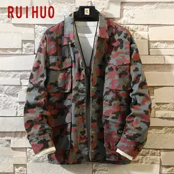 RUIHUO, камуфляжная джинсовая куртка, Мужское пальто, уличная одежда, хип-хоп джинсовая куртка, мужское зимнее пальто, мужская куртка, пальто