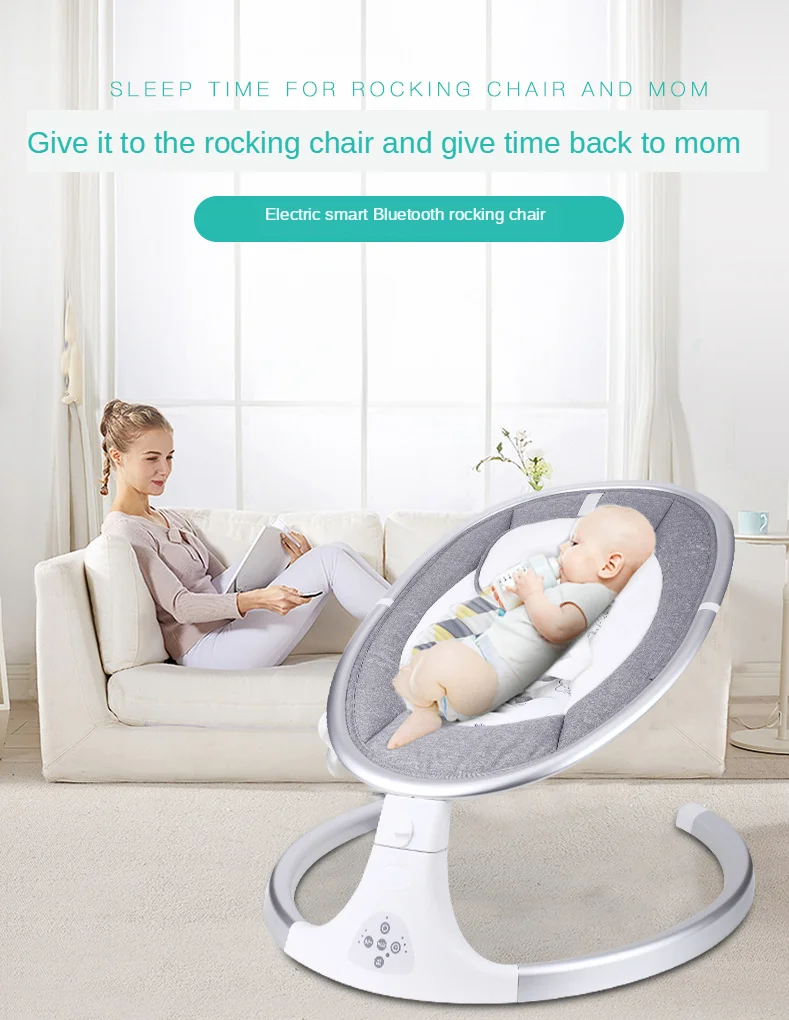 Mosquito Net Electrical Baby Swing Infant Bouncer GYMAX Electric Baby Rocker with 5 Swinging Amplitudes Bluetooth USB Music Play 10 Soft Melodies and Timing Function Beige