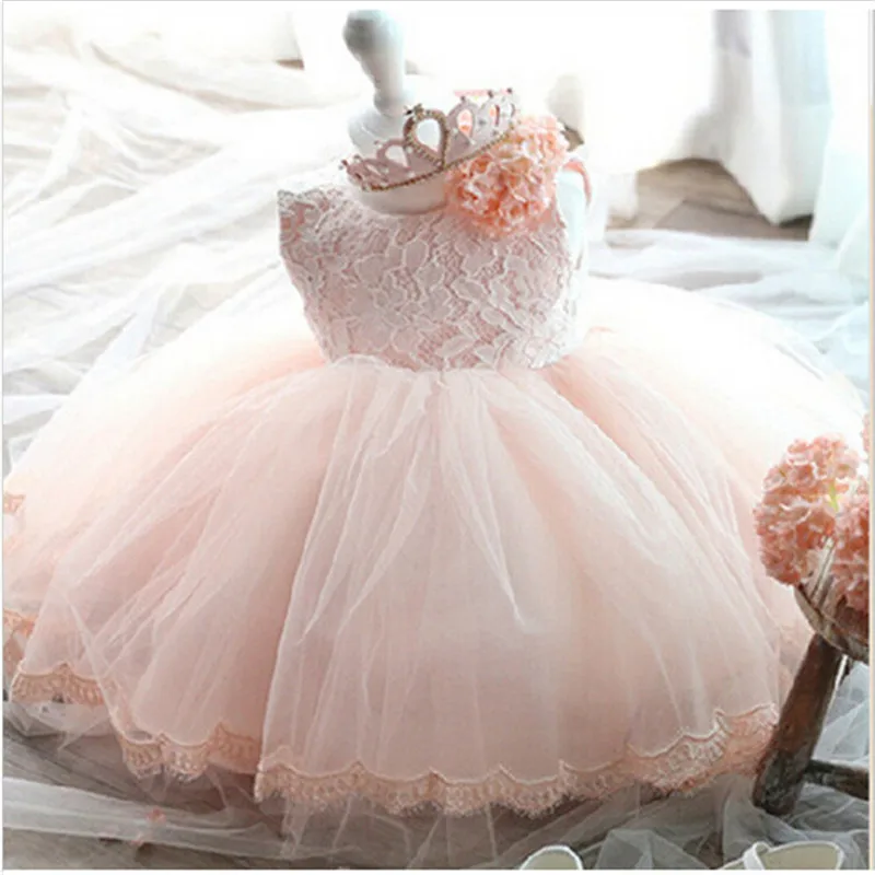 Одежда для маленьких девочек Одежда для новорожденных девочек детские розовые платья для крещения, 1 год, день рождения, Vestidos Infantil, 12 24M - Цвет: Pink 1