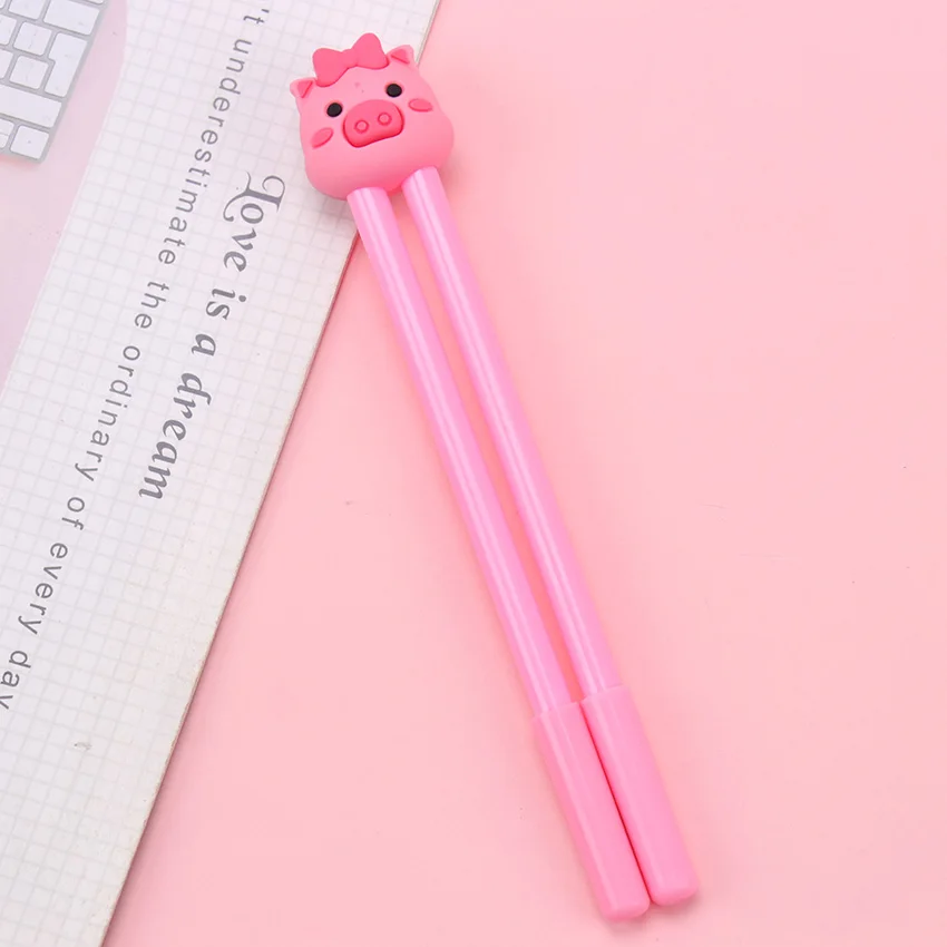 pink pig 2 шт./пара, милые, миленькие в японском стиле(«Каваий» с черными чернилами пара гелевая ручка 0,5 мм мультфильм Животные Пластик гелевые ручки письменные, офисные и школьные принадлежности канцелярские товары - Цвет: pink pig