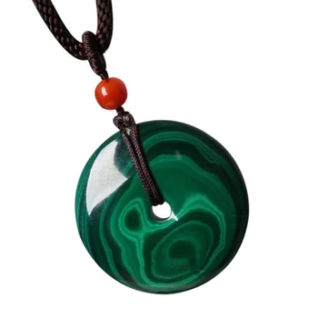 

Drop Shipping Women's Necklace Pendant Natural Green Malachite yu Carved Peace Buckle Neckalce for Women Men's Fine Jewelry