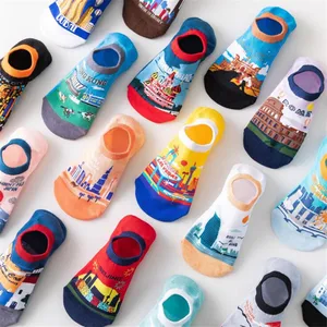 5 Pair Men's Invisible Socks Colorful Famous Painting Art Boat Socks Male And Men Harajuku Funny Cute Pop Korean Socks