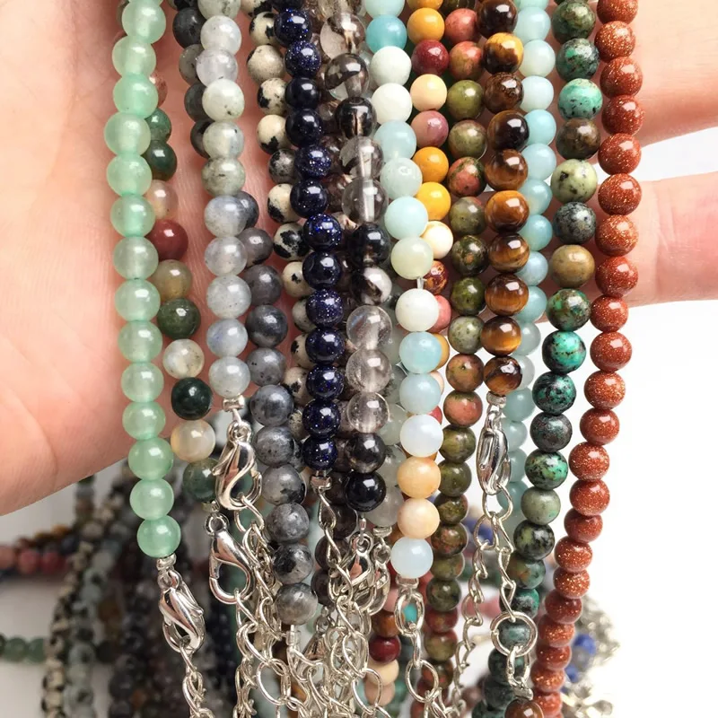 Elegant Multi-Stone Beaded Necklace with Amazonite, Agate, Alabaster, and Lava Stones