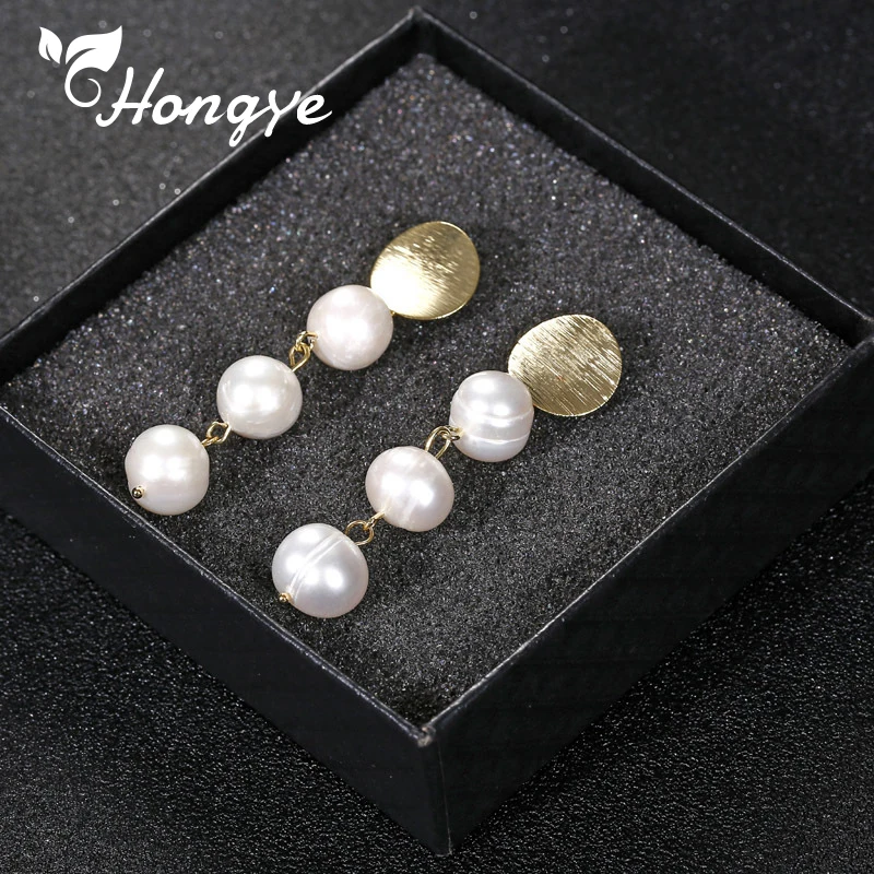 

Trendy Natural Freshwater Pearl Women Drop Earrings Gold Metal Antique Brincos Simple Design Earrings Bohemian Hanging Bijoux