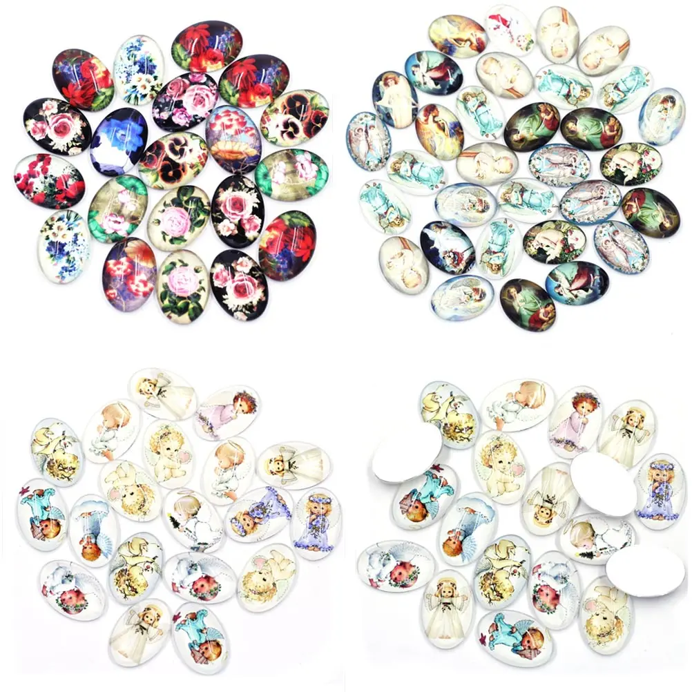 Cabochons, Cameo-Basis, Glas, flache Rückseite, Foto, ovaler Rosenblütenwinkel, für Schmuck, DIY-Findung, 10 x 14 mm-30 x 40 mm