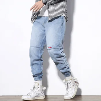 

#1423 Hip Hop Jeans Men Blue Plus Size 5XL Loose Streetwear Biker Jeans Men Casual Pencil Jeans Ankle-length Spring Summer 2020
