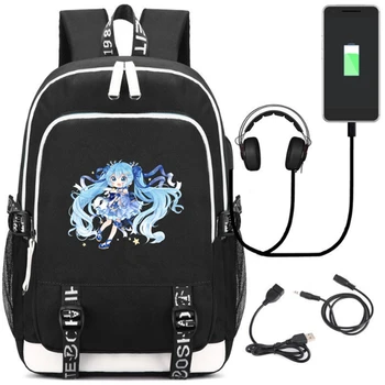 

VOCALOID Hatsune Miku USB Charging Printing Backpack Large Capacity Women School Bags Laptop Student Computer Travel bag #02
